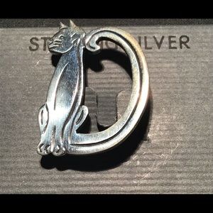 Sterling silver cat brooch